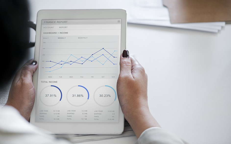 Tablet showing a finance report